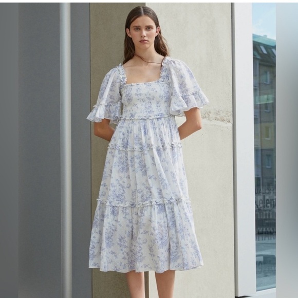 Needle & Thread NEW Rambling Roses Cotton Smocked Midi Dress - Picture 2 of 8